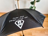 Zwarte paraplu Superjuf - Bedankje - Einde schooljaar - 1 meter doorsnede - Windproof
