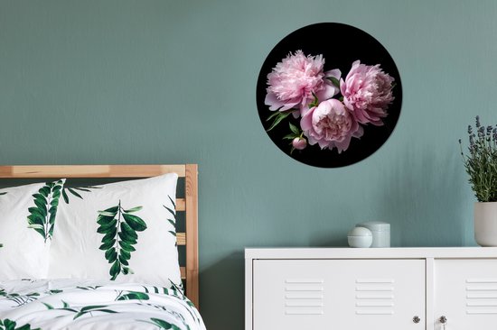 WallCircle - Cercle Mural - Cercle Mural - Pivoine - Rose - Fleurs - Botanique - Nature - Aluminium - Dibond - 60x60 cm - Intérieur et Extérieur