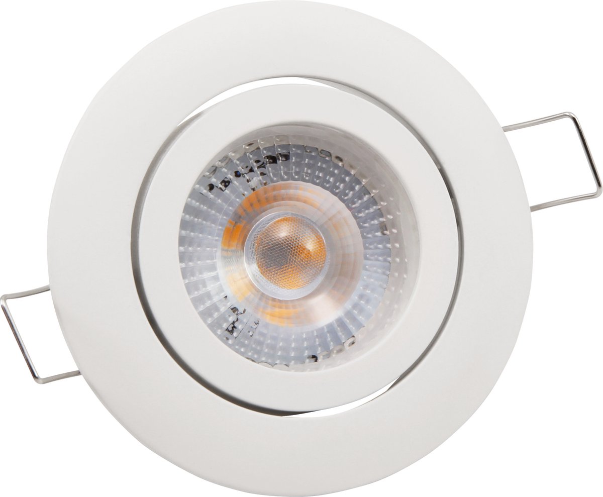 Inbouwspots LED IP20 ''Eco-50'' - Inbouwspot geschikt voor binnen - plafondlamp 3000K Ø72MM - Armatuur met met LED lamp Helder 400 lm - Wit