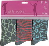 Meisjes sokken - katoen 6 paar - beasty - maat 39/42 - assortiment grijs kleuren print - naadloos