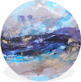 WallCircle - Wandcirkel ⌀ 140 - Abstract - Grijs - Blauw - Verf - Ronde schilderijen woonkamer - Wandbord rond - Muurdecoratie cirkel - Kamer decoratie binnen - Wanddecoratie muurcirkel - Woonaccessoires