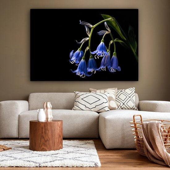 Canvas schilderij 150x100 cm - Wanddecoratie Hyacint - Bloemen - Blauw - Natuur - Zwart - Muurdecoratie woonkamer - Slaapkamer decoratie - Kamer accessoires - Schilderijen op canvas