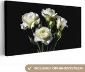 Canvas Schilderij Bloemen - Rozen - Wit - Botanisch - Zwart - 80x40 cm - Wanddecoratie