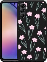 Cazy Hoesje Zwart geschikt voor Samsung Galaxy A54 Roze Bloemetjes