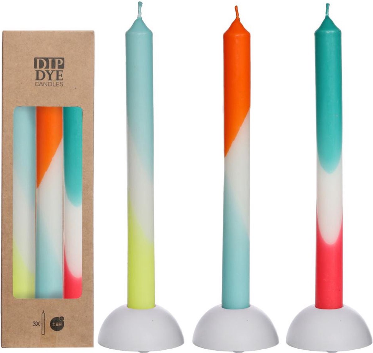 Ideas 4 Seasons Kaars Dip Dye Blauw - Rood - Geel Set 3