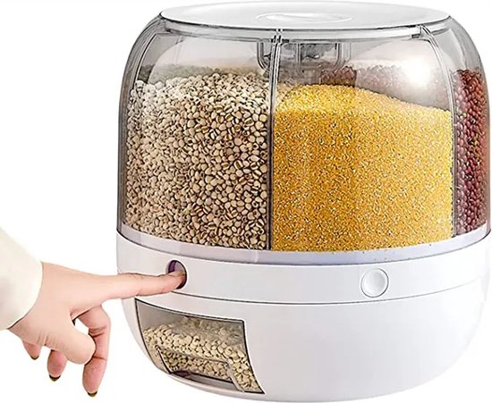 Foto: Tammat rijst dispenser food dispenser cornflakes dispenser cereal dispenser 27 24 24cm 6 kg 360 graden draaibaar 6 containers