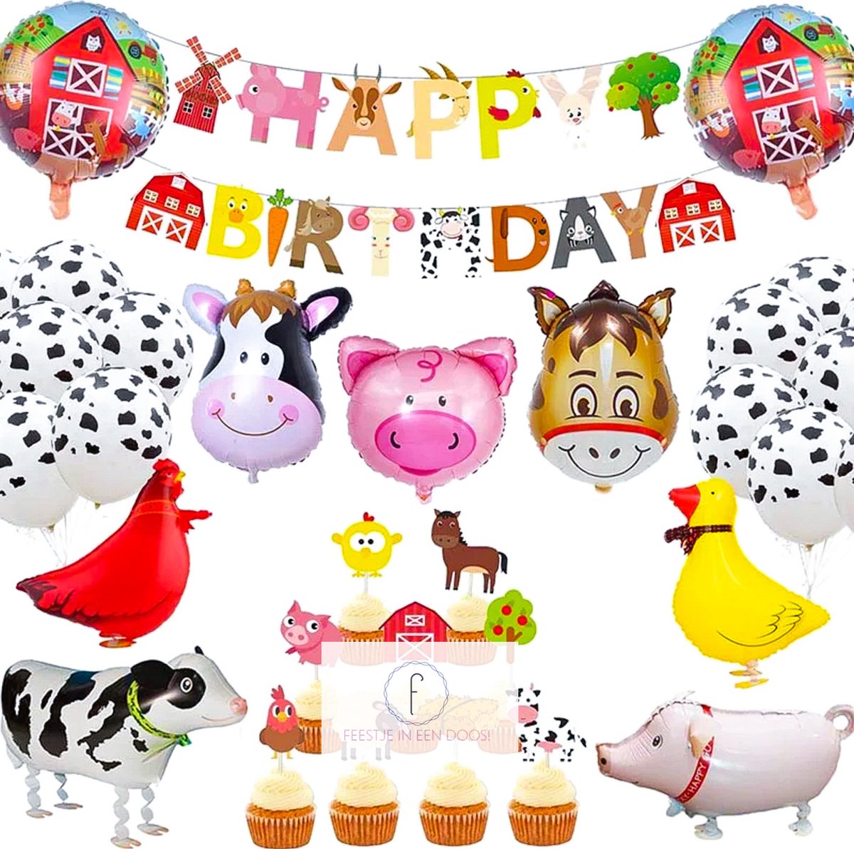 Boerderij Dieren Thema Verjaardag Decoratie Pakket Helium Folie 