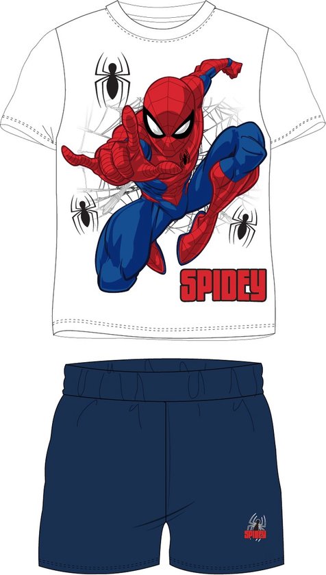 Spiderman shortama/pyjama spiderweb katoen donker blauw maat 128