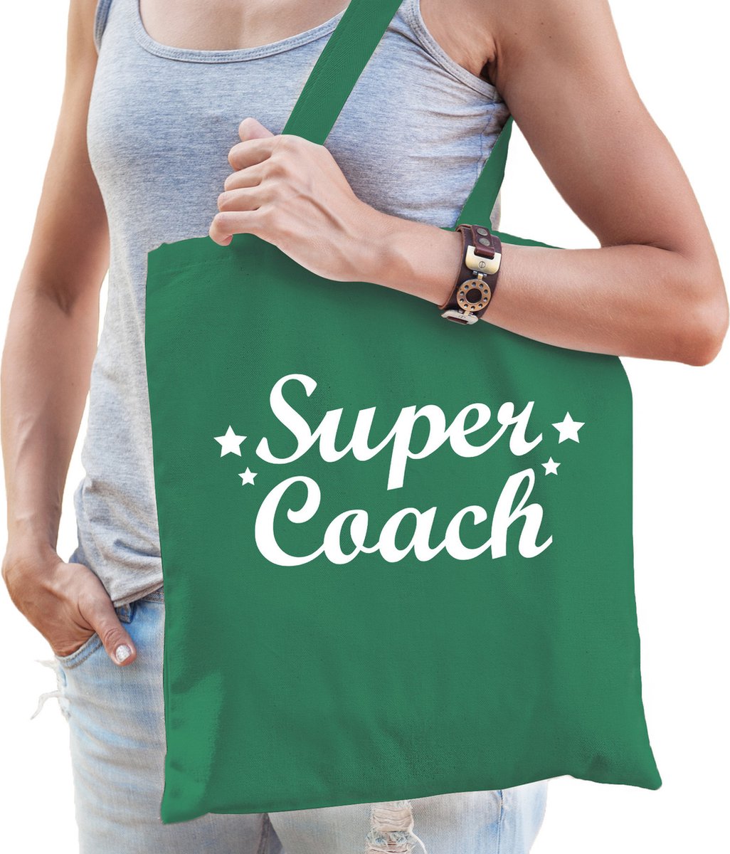 Bellatio Decorations cadeau tas voor coach/trainer - katoen - 42 x 38 cm - super coach