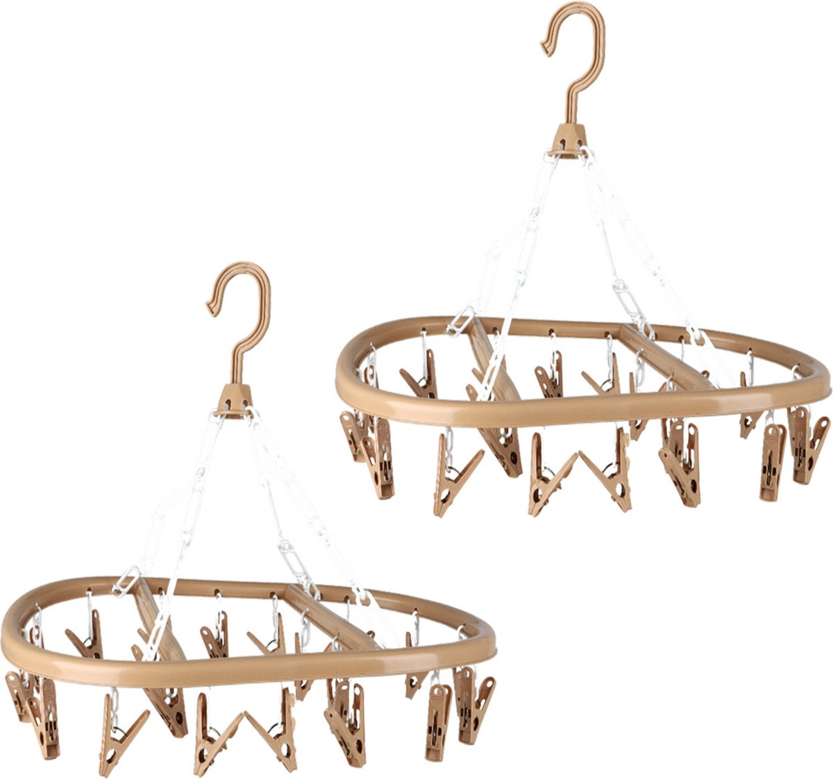Urban Living Wasgoed droogcarrousel/droogmolen - 2x - 20 clips/knijpers - beige - kunststof - 30 x 42 cm