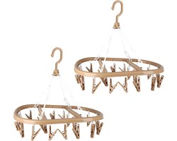 Urban Living Wasgoed droogcarrousel/droogmolen - 2x - 20 clips/knijpers - beige - kunststof - 30 x 42 cm