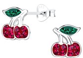 Joy|S - Zilveren kers oorbellen - 8 mm - rood - kristal - kinderoorbellen