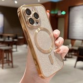 iPhone 14 Pro Max - Gouden Glitter Case - MagSafe Compatible - Gegalvaniseerd Hoesje - Gouden Bumper en Glitter Back Cover