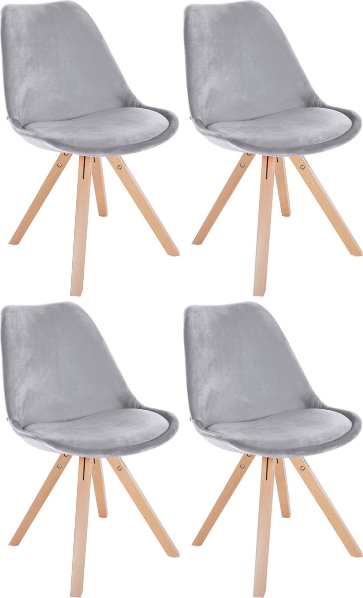 CLP Sofia Set van 4 Eetkamerstoelen - Zonder armleuning - Velvet - Fluweel - licht grijs natura (vierkant)