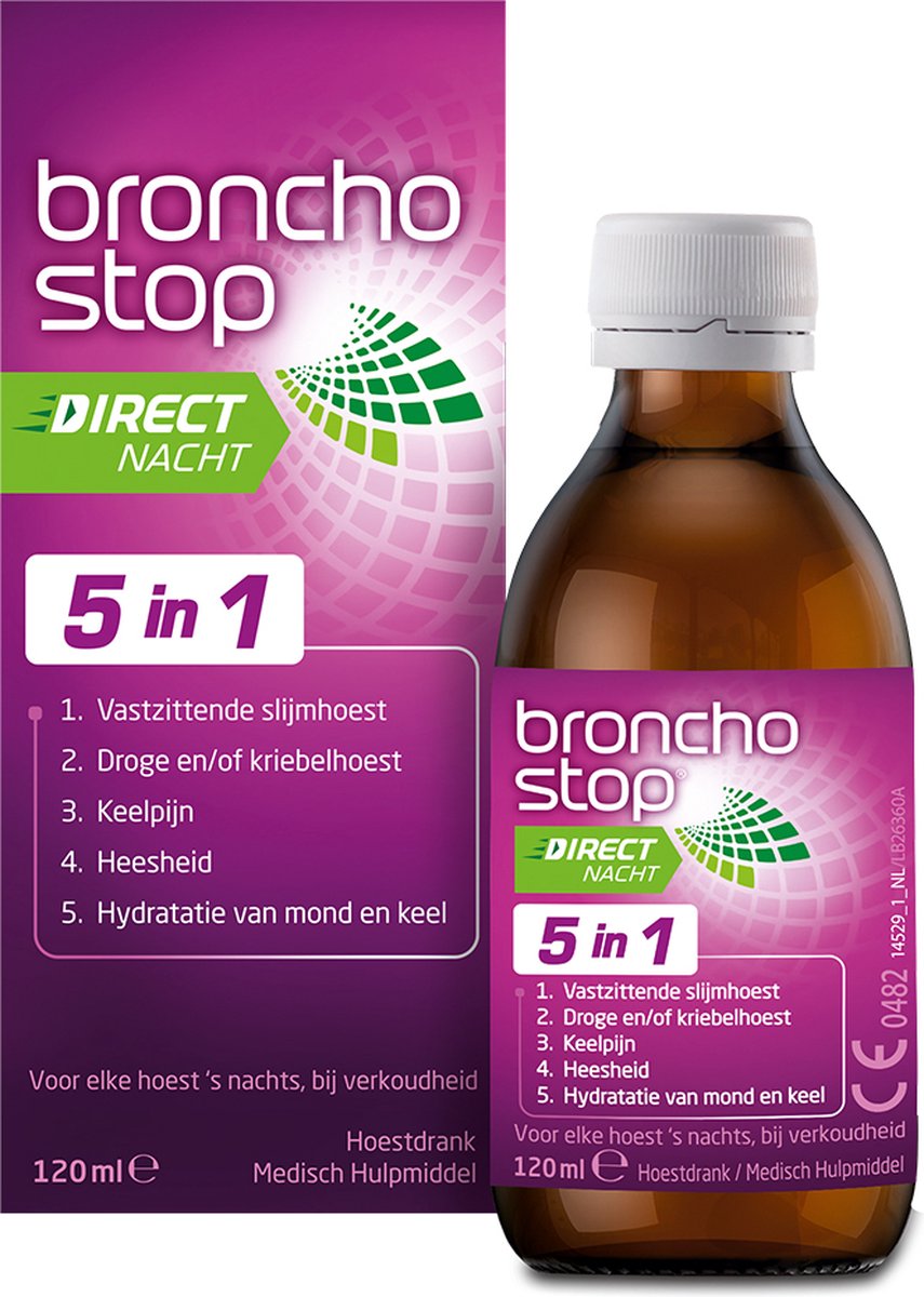 Bronchostop Direct Nacht - Hoestdrank voor directe verlichting van elke hoest - voor de nacht - 120 ml - Bronchostop