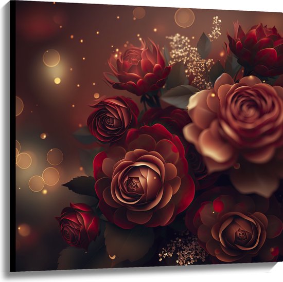 Canvas - Magisch Rood Bloemenboeket - 100x100 cm Foto op Canvas Schilderij (Wanddecoratie op Canvas)