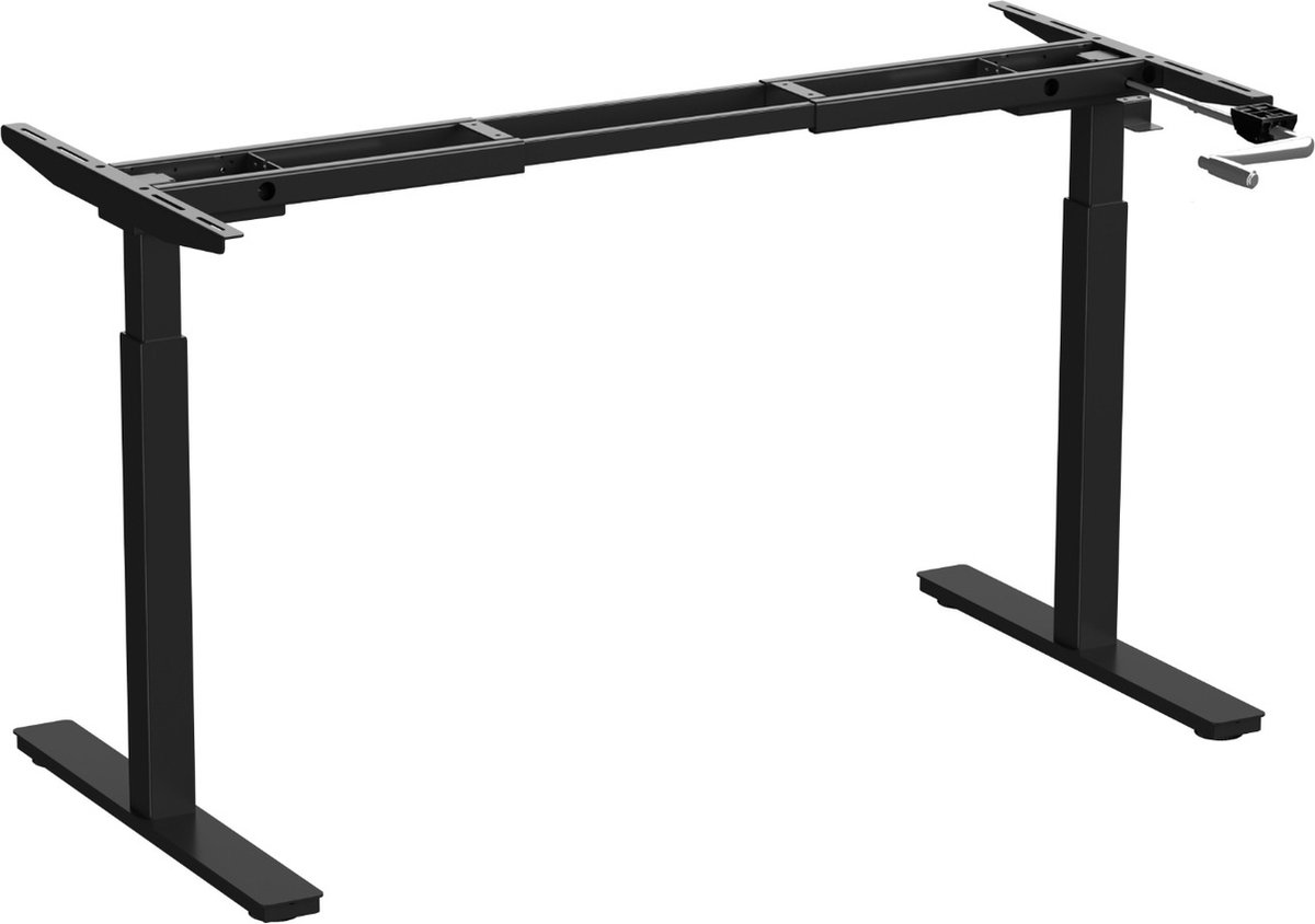 Handverstelbaar zit / sta model van 69 - 113 cm. in zwart zonder bureaublad. Ideaal om uw eigen bureaublad te gebruiken. Geschikt voor bladen van 120 – 200 cm.