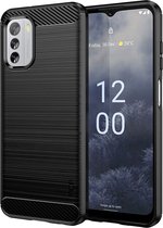 Geborsteld TPU Hoesje Geschikt voor Nokia G60 5G | Beschermhoes | Back Cover | Flexibel TPU | Stijlvol Carbon | Dun | Zwart