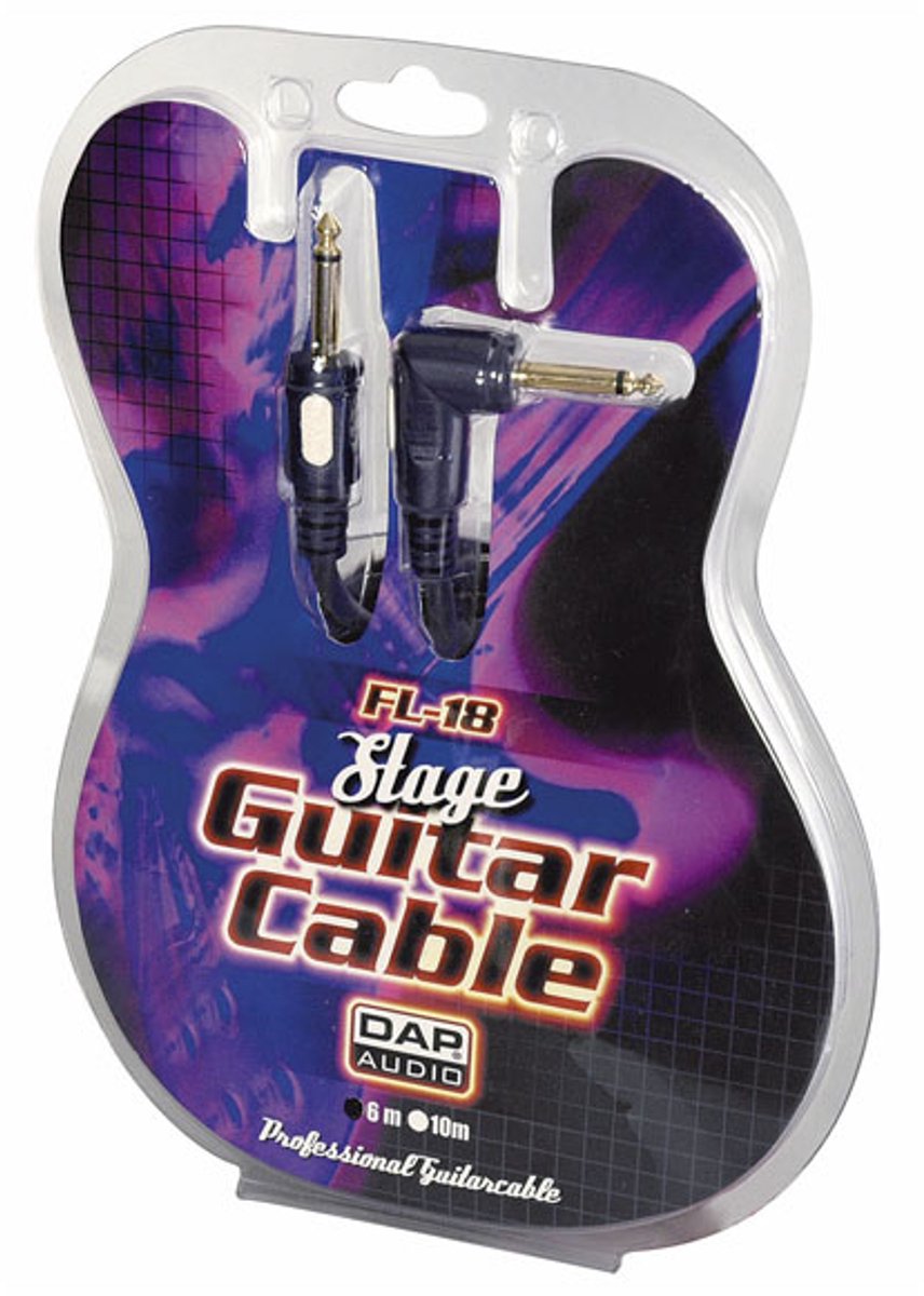 DAP Audio Gitaarkabel 6m - Gitaar Kabel Jack naar Jack Haaks 6mm - Vergulde connectoren