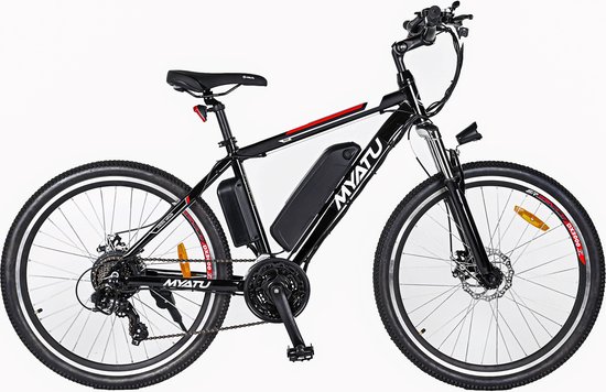 Myatu e-bike 26-inch – unisex – 36V 12.5AH – Shimano 21-speed – zwart/rood