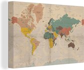 Canvas Wereldkaart - 90x60 - Wanddecoratie Wereldkaart - Vintage - Atlas - Kind - Jongetjes - Meid