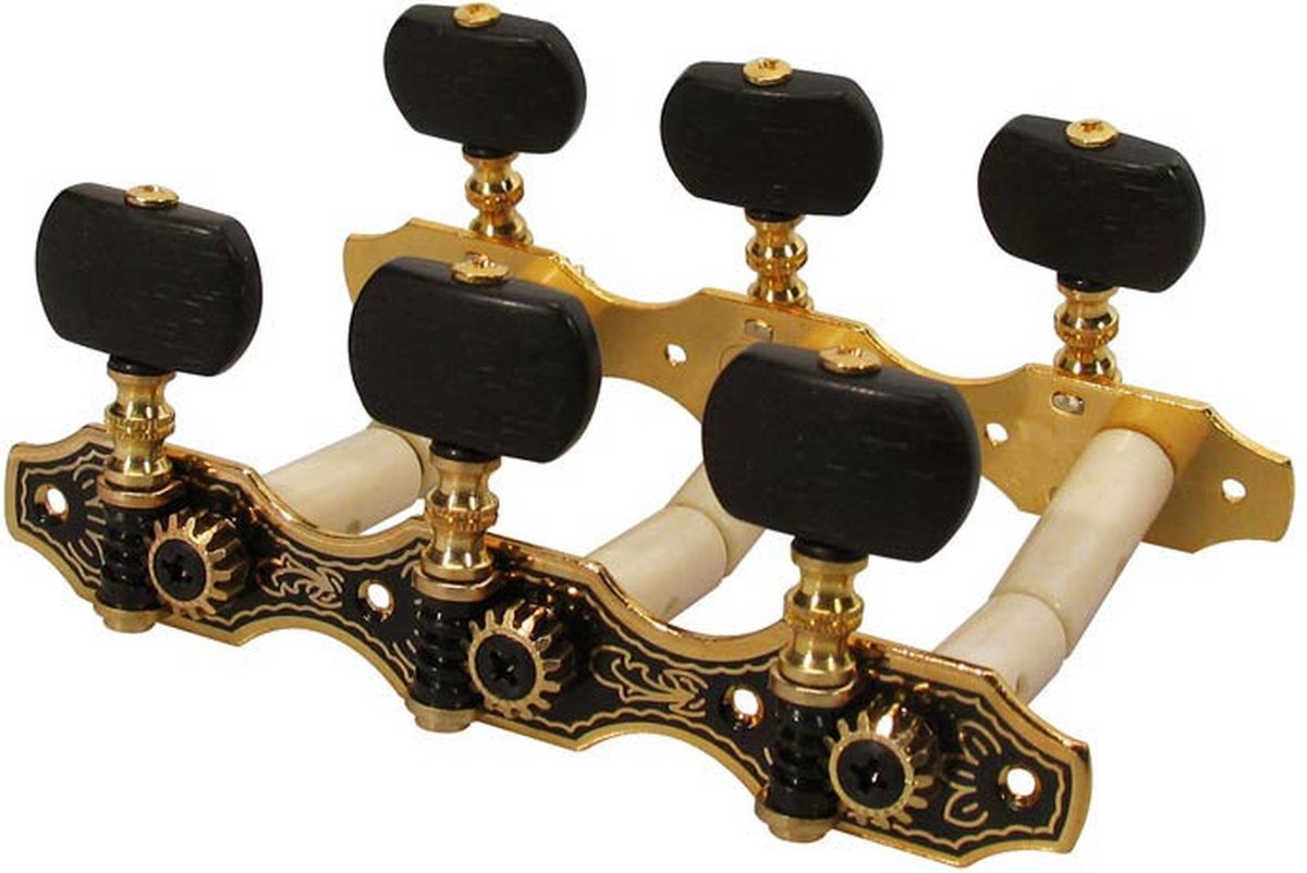 Salvador Cortez MH097GK-A1B Vervangingsset Gitaarmechanieken 3L3R, Goud met Zwarte Pennen