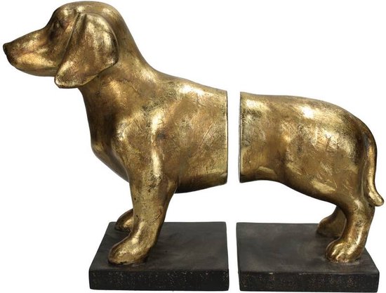 Wants & Needs - Boekensteunen - Hond - Teckels - Goud - Set van 2 - Polyresin - 20x12x21cm