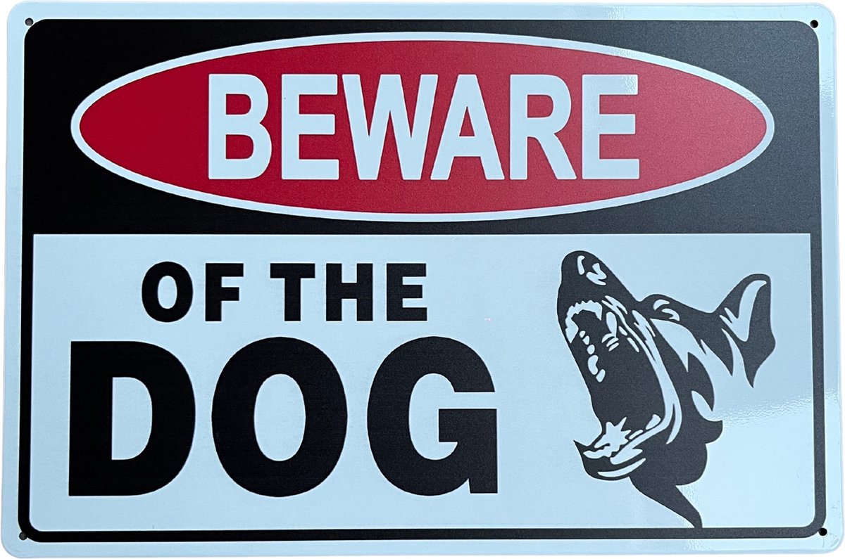 Homeson Wandbord Beware of the dog - Pas op voor de hond - Hier waak ik - Waakbord