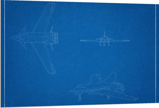Dibond - Blauwdrukken van Vliegtuigen - 120x80 cm Foto op Aluminium (Wanddecoratie van metaal)