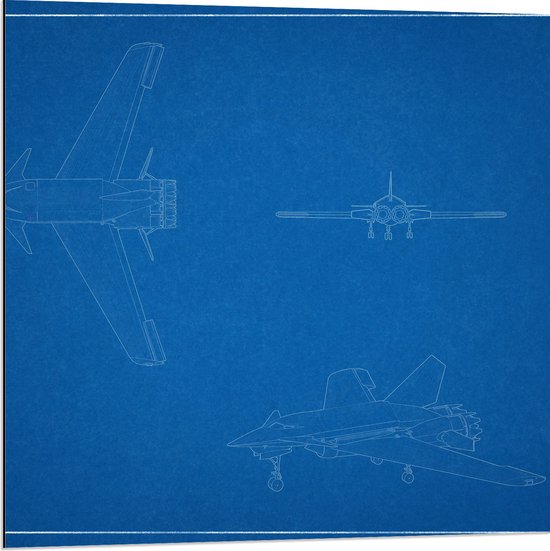 Dibond - Blauwdrukken van Vliegtuigen - 80x80 cm Foto op Aluminium (Wanddecoratie van metaal)