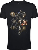 t-shirt 1-141 zwart Kat op motor - L