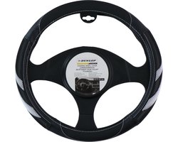 Dunlop Stuurhoes Auto 38CM - Geschikt voor Stuurwielen 37-39CM - Comfortabele Grip - Anti-Slip - Auto Decoratie - Kunstleer - Zwart/Wit
