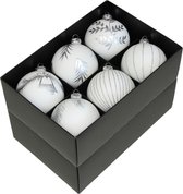 Othmar Decorations luxe gedecoreerde kerstballen - 12x -wit -glas -8 cm