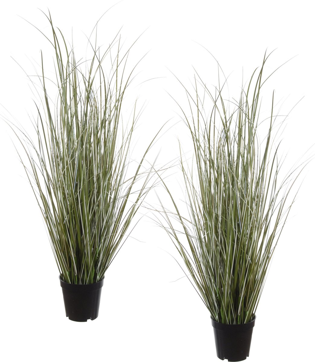 Louis Maes Quality kunstplant - 2x - Siergras sprieten helmgras - donkergroen - H75 cm - in pot
