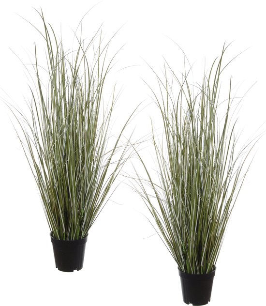 Plante artificielle de qualité Louis Maes - 2x - Brins de graminées ornementales herbe d'ammophile - vert foncé - H75 cm - en pot