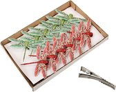 Kerstboom libellen op clip - 24x st- rood en groen - 10,5 cm -kunststof