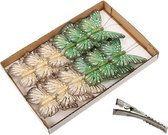 Othmar Decorations kerstboom decoratie vlinders op clip -12x -groen/beige -11 cm