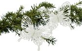 Decoris kerstboom decoratie vlinders op clip - 2x - wit - 13 cm