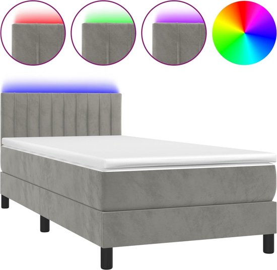 vidaXL - Boxspring - met - matras - en - LED - fluweel - lichtgrijs - 100x200 - cm