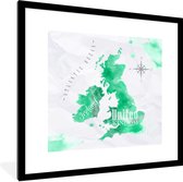 Fotolijst incl. Poster - Engeland - Wereldkaart - Waterverf - 40x40 cm - Posterlijst