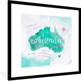 Affiche avec cadre Wereldkaart - Australie - Turquoise - 40x40 cm