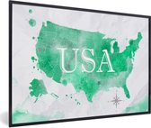 Fotolijst incl. Poster - Wereldkaart - Verenigde Staten - Groen - 60x40 cm - Posterlijst