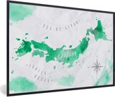 Affiche avec cadre Carte du Wereldkaart - Vert - Rose des vents - 90x60 cm