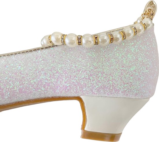 Communie schoenen Prinsessen schoenen wit glitter met pareltjes maat 29. bol