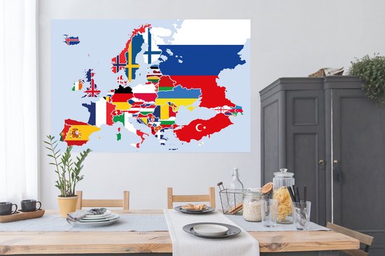 Impression Photo « Carte Colorée De L'Europe Avec Des Drapeaux Nationaux Des Noms De Pays Par Mashmosh