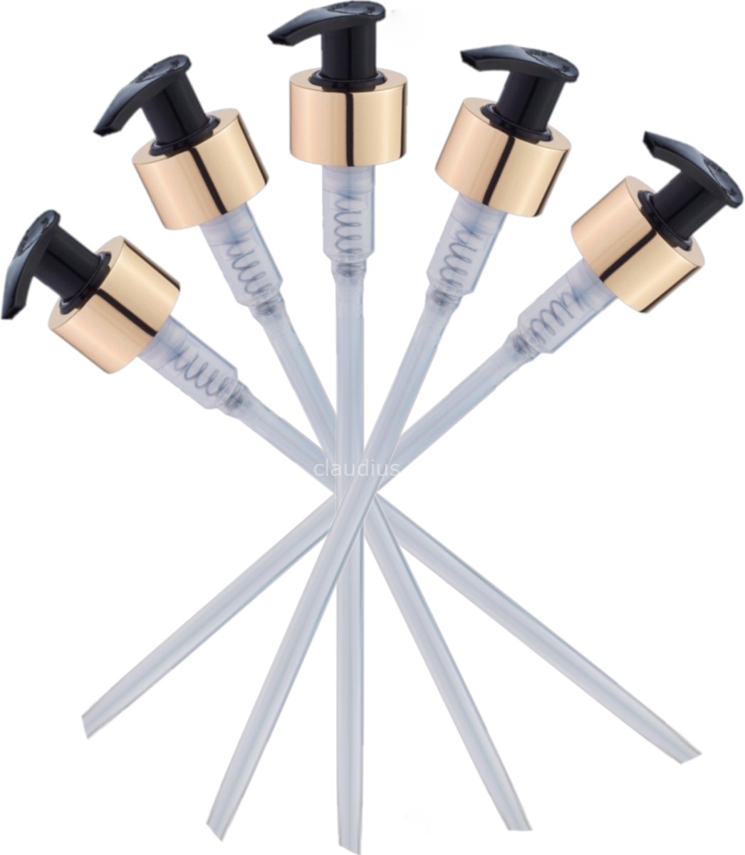 Gouden Dispenser Pomp – met zwarte top – DIN28 – set van 5 stuks – luxe uitstraling