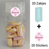 Uitdeelzakjes + sluitstickers - 20 stickers & 20 zakjes - cellofaanzakjes - Transparant - snoepzakjes - traktatie zakjes - Inpakzakjes - kinderfeestje - Roze Regenboog