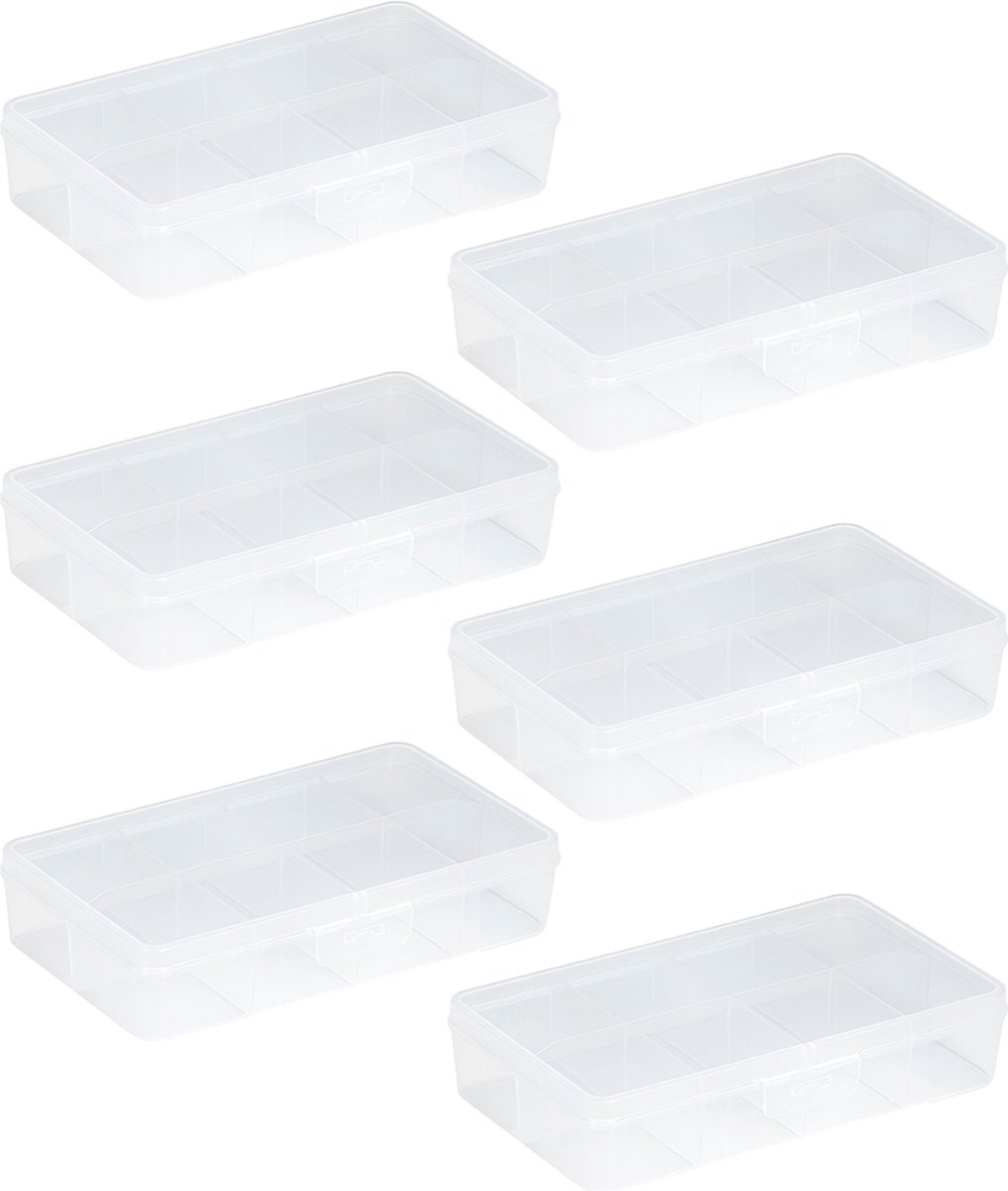 Sunware Q-line opbergbox - 8 vakken - Set van 6 - Transparant