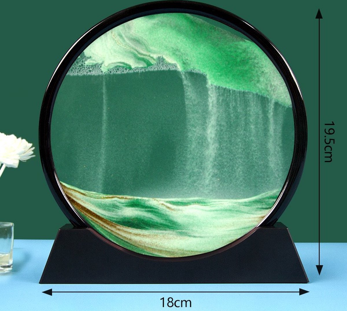 Ronde glazen bewegende zandkunst, 360 graden parallelle rotatie 3D Sandscape Motion Display, kunst aan de muur, natuurlijke kunst thuis boekenkast decor voor woonkamer slaapkamer kantoor/C