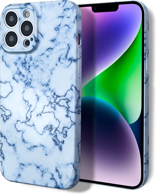 MarbleShield - La coque de protection ultime en TPU marbré pour votre iPhone 12 Pro Wit / Blauw
